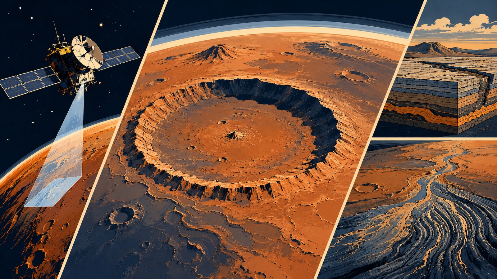 Mars Express zeigt Spuren von Wasser und Vulkanismus im Schiaparelli-Krater