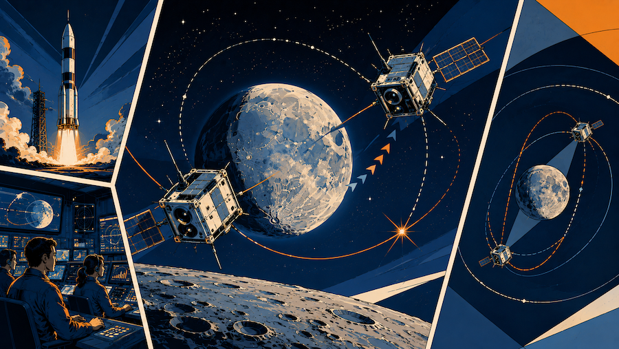 Zwei Satelliten sollen sich an dem Mond selbststaendig annaehern